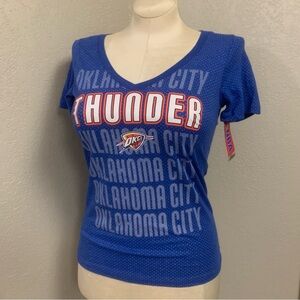 NEW OKC Thunder Ladies M NBA Basketball Blue Dotted Jersey V Neck T-Shirt Blue